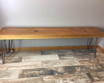 Wooden Bench with  Hairpin Legs, Reclaimed Wood Furniture,Choose Size ,Thickness, and Finish,Custom Sizes Welcome