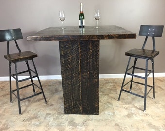 Handmade Reclaimed Wood Bar Table, Scorched Finish