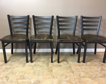 Reclaimed Wood Dining Chair| Set of 4 | Flat Black Metal Finish | Ladder Back Metal | Restaurant Grade -18 Inch High Dining Chair