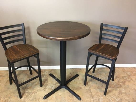 Reclaimed Bar Stool Set of 4 in Black Metal Finish Ladder Back