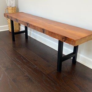 Farmhouse Entryway Bench with Handmade Steel Legs , Entryway Bench, Shoe Rack, Storage Bench, Entryway Bench with Powder coated H Legs
