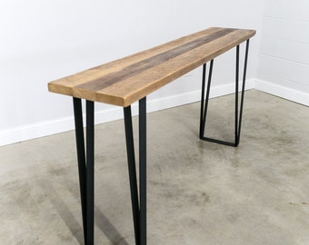 Handmade Reclaimed Wood Entryway Table, Farmhouse Console with Black Legs