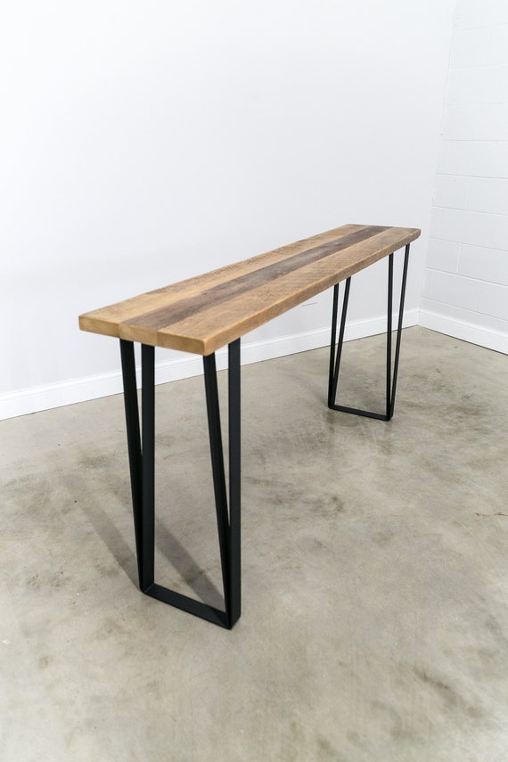 36 inch high,Hallway Table Wood Table Reclaimed Wood, Powder Coated in Flat Black U-Shape Leg Base Counter Height Entry Table