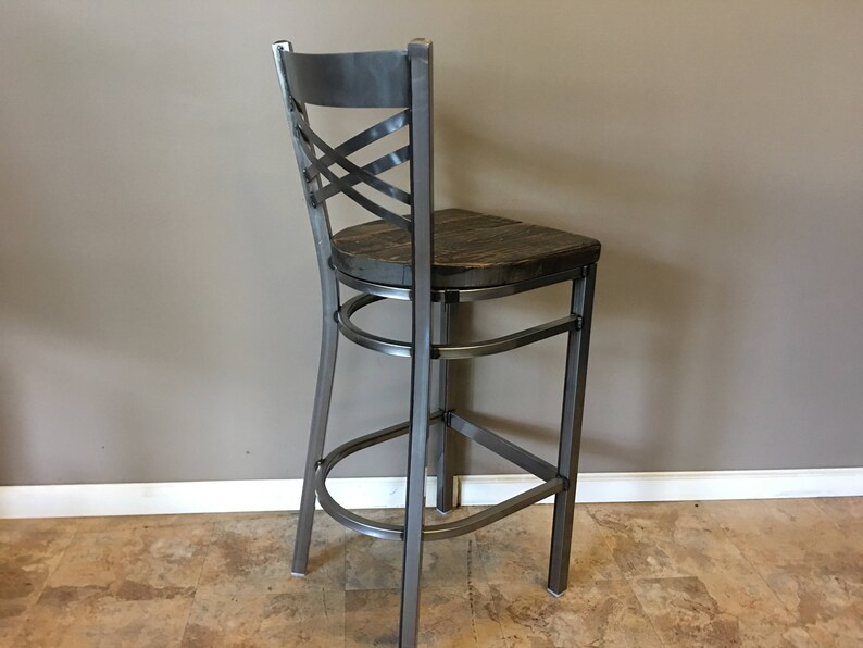 Reclaimed Bar Stool Set of 4 in Gun Metal Gray Metal Finish Etsy