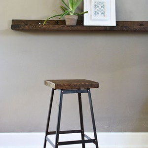Reclaimed Wood and Steel Industrial set of 3 Bar Stools. Choose from wood finish and size image 4