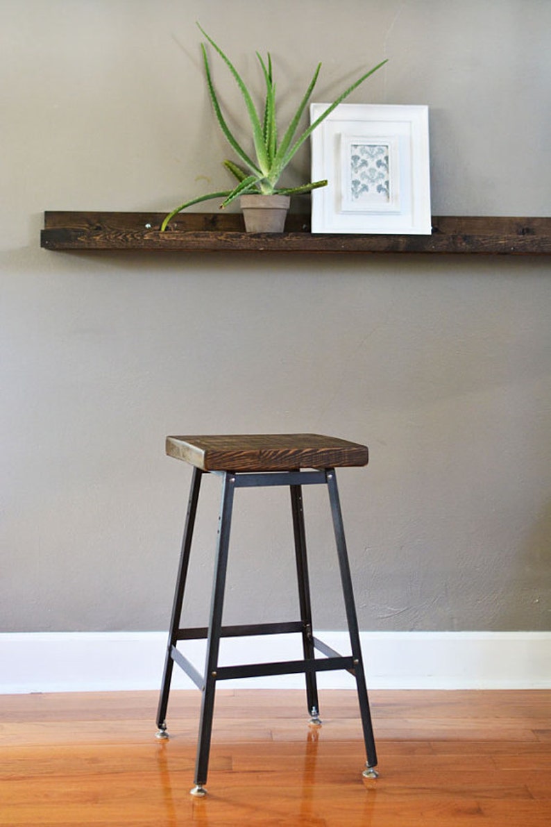 Reclaimed Wood and Steel Industrial set of 3 Bar Stools. Choose from wood finish and size image 4