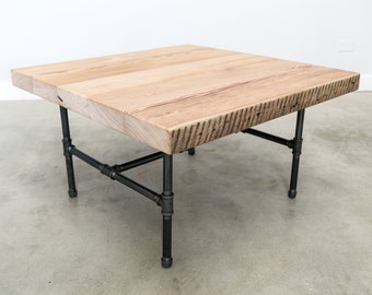 Reclaimed Wood Coffee| 2.5" Thick Table Top |Industrial leg base. Custom sizes and finishes available. - Fast shipping