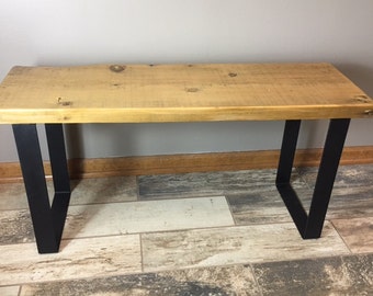 Reclaimed Urban Wood Bench Made From Salvaged Barn Wood - Flat Steel Legs - Choose Size,Thickness,Finish, Custom Sizes Welcome