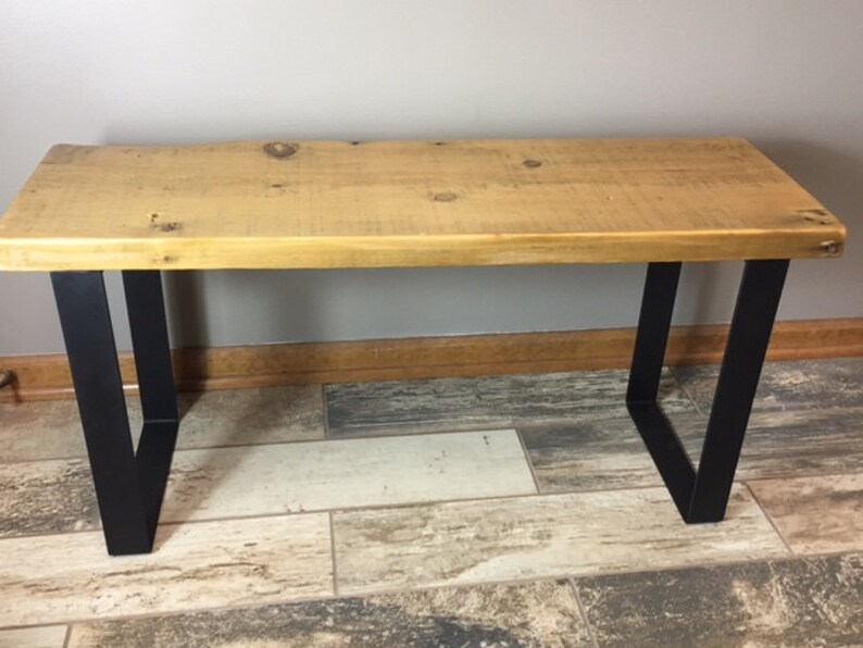 Reclaimed Urban Wood Bench Made From Salvaged Barn Wood Flat Steel Legs Choose Size,Thickness,Finish, Custom Sizes Welcome image 1