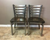 Reclaimed Dining Chair Set of 2 In Gun Metal Gray Metal Finish Ladder Back Metal Restaurant Grade -18 Inch High Dining Chair