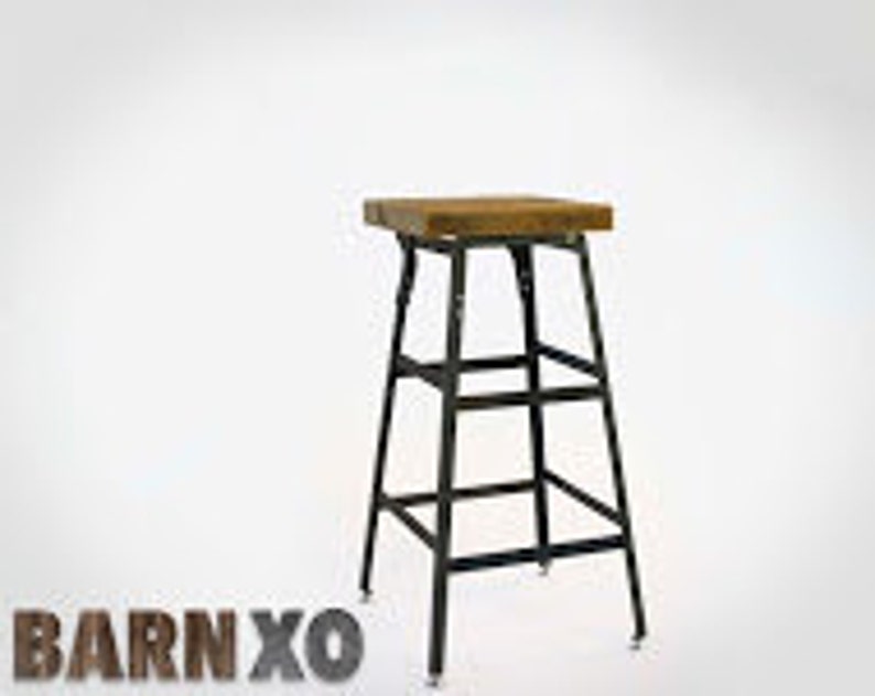 Reclaimed Wood and Steel Industrial set of 3 Bar Stools. Choose from wood finish and size image 3