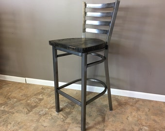 Bar Stool |Counter Stool| Dining Chair| In Gun Metal Gray Metal Finish | Ladder Back Metal | Restaurant Grade -Very Durable