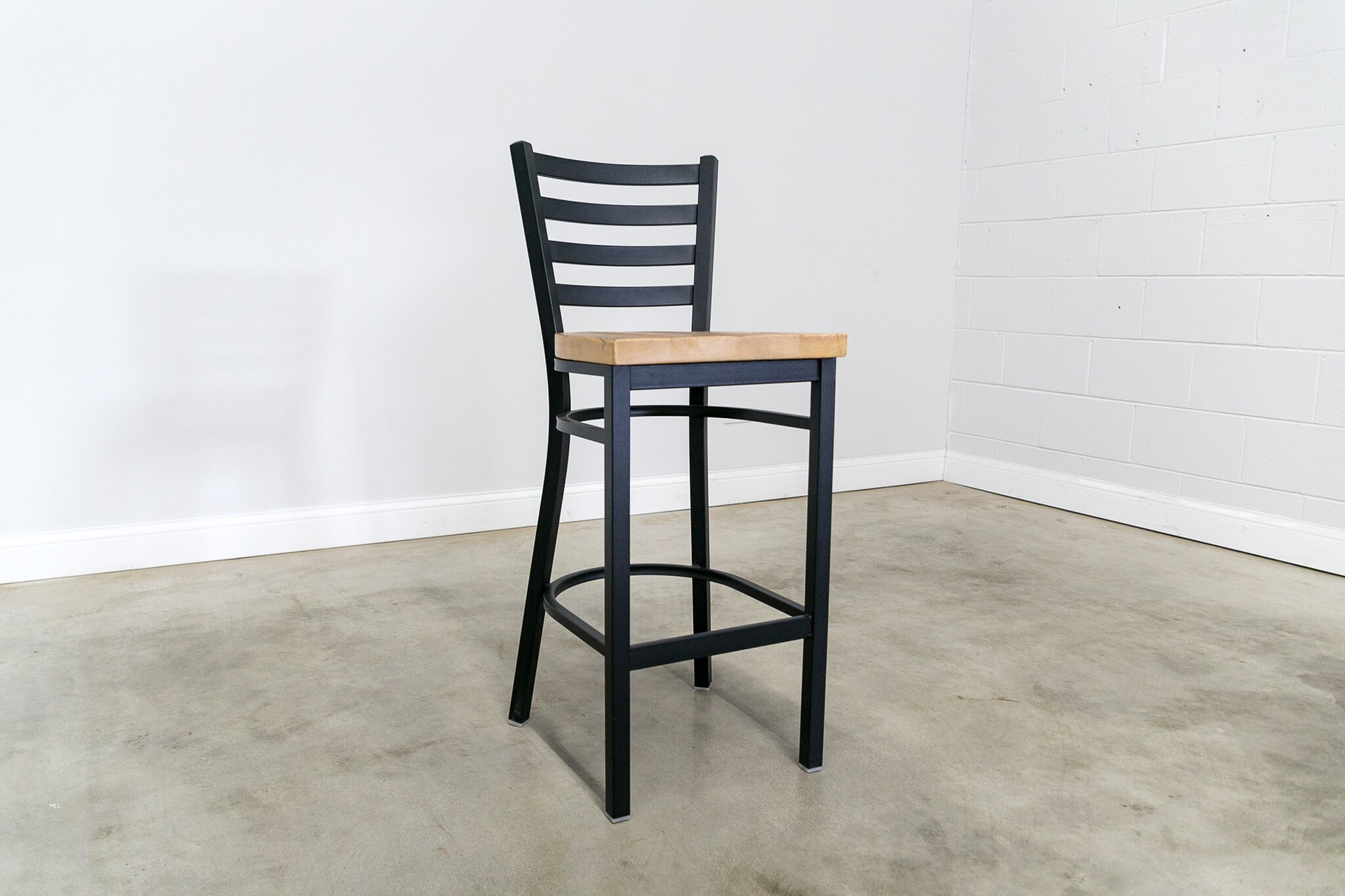 Reclaimed Bar Stool in Black Metal Finish Ladder Back Etsy