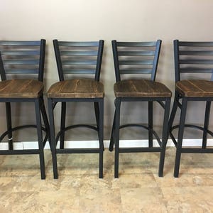Reclaimed Bar Stool Set of 4 in Black Metal Finish Ladder Back