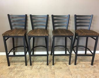 Reclaimed Bar Stool| Set of in Black Metal Finish Ladder