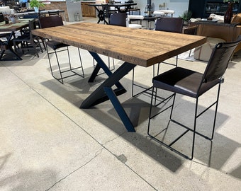 Handmade Reclaimed Wood Bar Table, Custom Metal Base