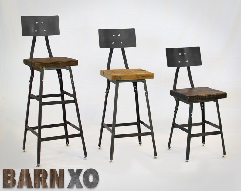 Set of 4 Reclaimed Wood Urban Industrial Bar Stools With Steel Etsy