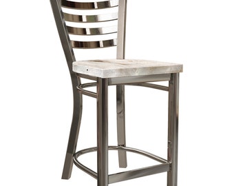 Industrial Counter Height Stool|Reclaimed wood Seat  | Ladder Back Metal | Restaurant Grade -25 Inch High  Counter stool | Free Shipping