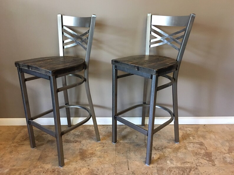 Reclaimed Bar Stool Set of 4 in Gun Metal Gray Metal Finish Etsy