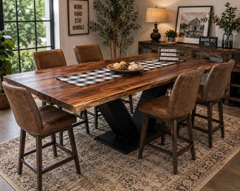 Handmade Black Walnut Counter Height Table, Powder Coated Metal Legs