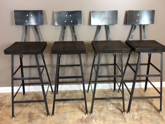 Reclaimed Urban Bar Stools Set of 4 With Steel Backs modern