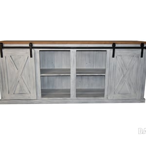Sliding Barn Door Distressed Farmhouse Media Console, TV Stand, Entertainment Center