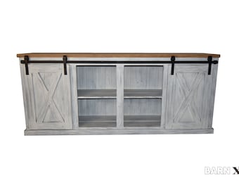 Sliding Barn Door Distressed Farmhouse Media Console, TV Stand, Entertainment Center