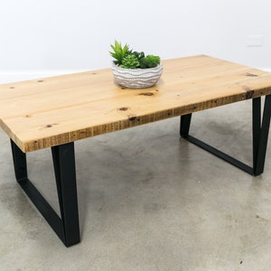 Custom Coffee Table with 1.5&quot; thick reclaimed table top and painted steel base