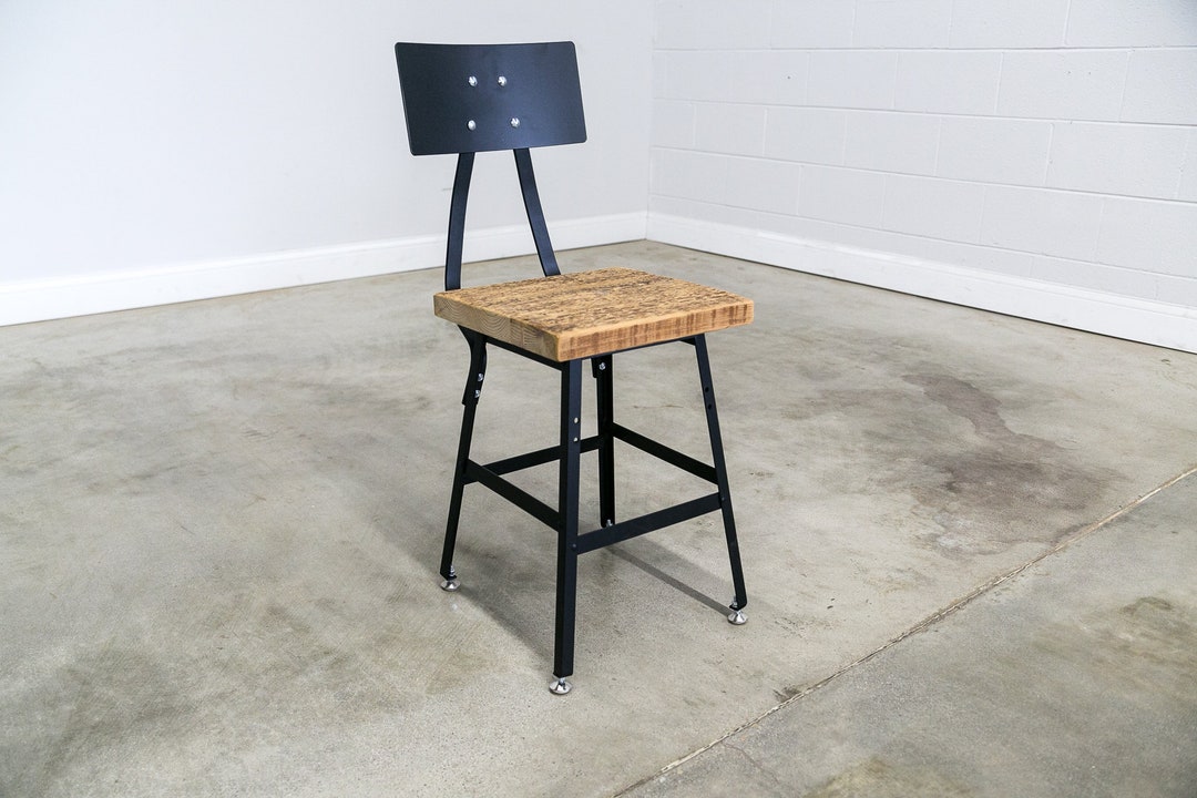 Reclaimed Wood Chair and Steel Industrial Chair. Table Height 18 ...