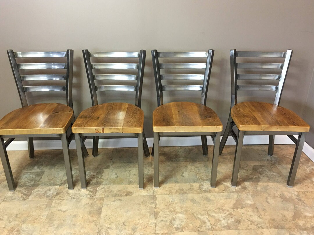 Reclaimed Dining Chair Set of 4 in Gun Metal Gray Metal Finish Ladder