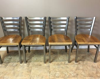 Reclaimed Dining Chair| Set of 4 | In Gun Metal Gray Metal Finish | Ladder Back Metal | Restaurant Grade -18 Inch High Dining Chair