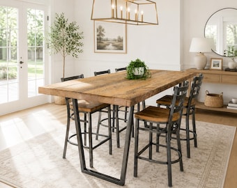 Modern Industrial Reclaimed Wood Bar Height Dining Table – Handmade in USA