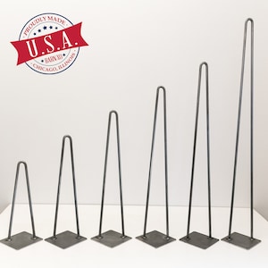 Set of (4) Modern Industrial 2-Rod Hairpin Leg Base - Raw Steel , 12&quot;High to 36&quot;High, Made in the USA,  Ships in 48 Hours