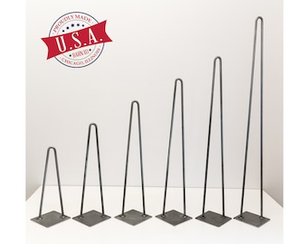 Set of (4) Modern Industrial 2-Rod Hairpin Leg Base - Raw Steel , 12"High to 36"High, Made in the USA,  Ships in 48 Hours