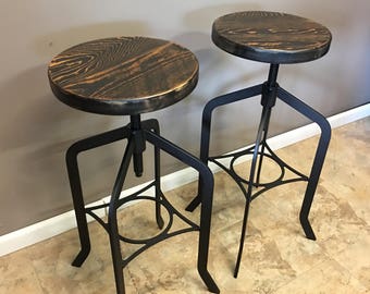 Set of 2 | Reclaimed Wood Counter/Bar Height Stool with Swivel Seat | Industrial Urban Bar Stool