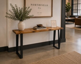 Reclaimed Wood Console Table, 36-inch, Black U-Shape Legs