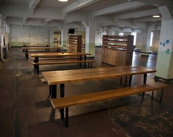 Modern Industrial Reclaimed Barn Wood Dining Table - Fabricated Flat Black Steel Legs-Choose size and Finish