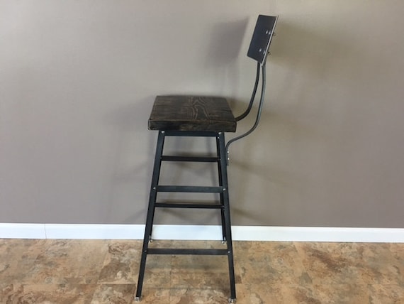 Urban Bar Stool Reclaimed Barn Wood Metal Backrest Etsy