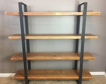 Wood Shelves|Shelving Unit with 4 Reclaimed wood  Shelves |industrial Urban look with 2" flat Steel