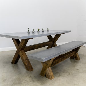 Concrete & Wood Trestle Dining Table Fast Shipping