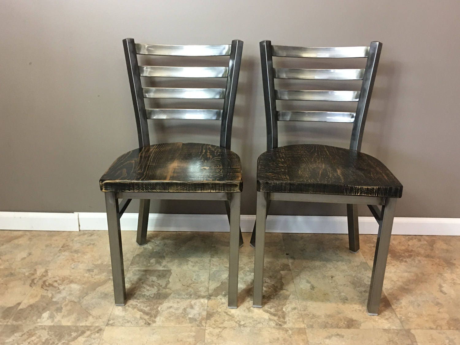 Reclaimed Dining Chair Set of 4 in Gun Metal Gray Metal Etsy
