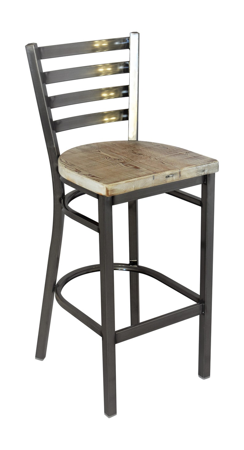 Bar Stool In Gun Metal Gray Metal Finish Ladder Back Metal Etsy
