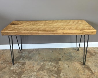 Salvaged Reclaimed Urban Wood  Bench W/ Industrial Steel Legs,Choose Size,Thickness,Finish