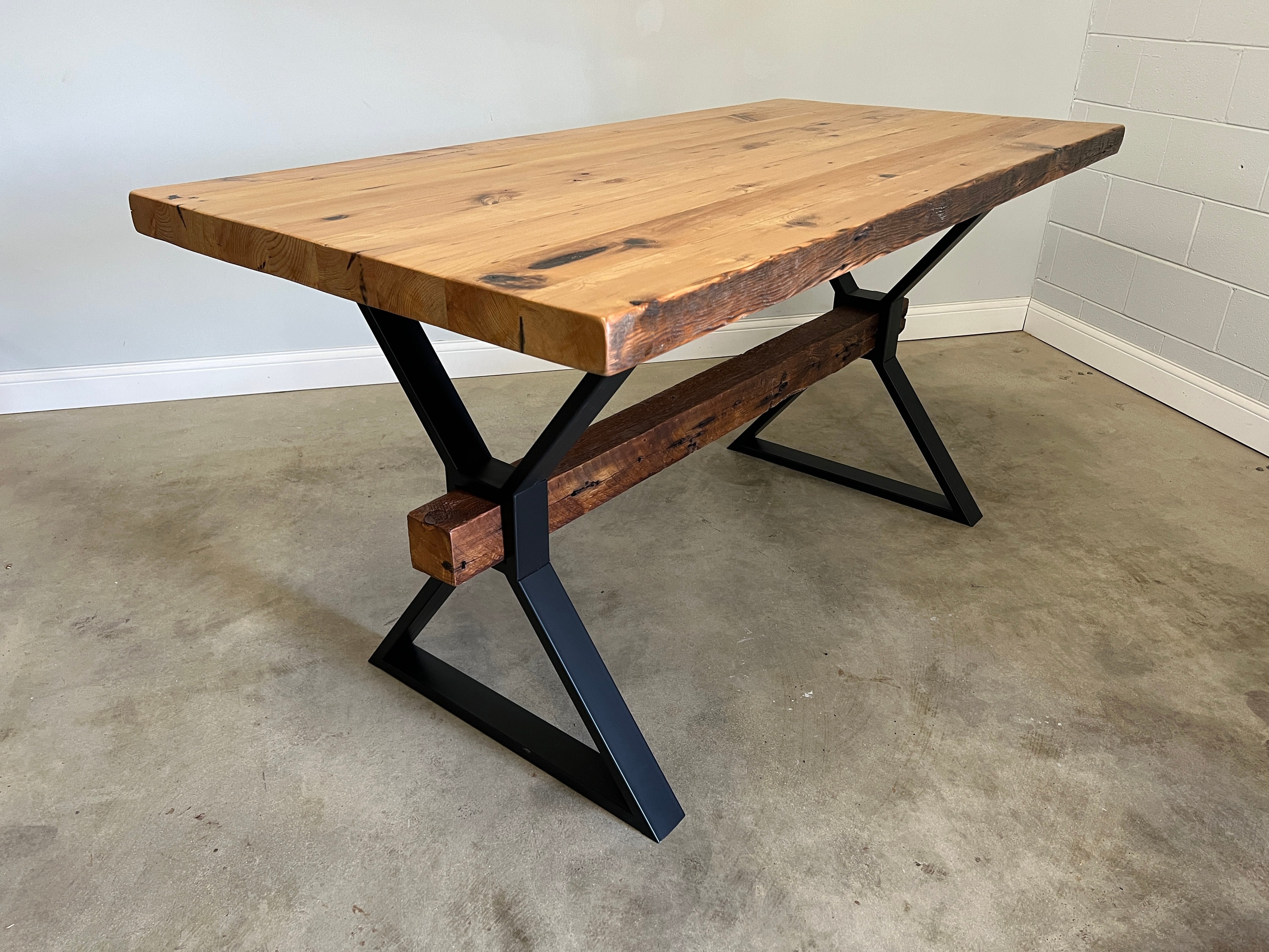 Counter Height Table Metal X Base With Wooden Crossbeam