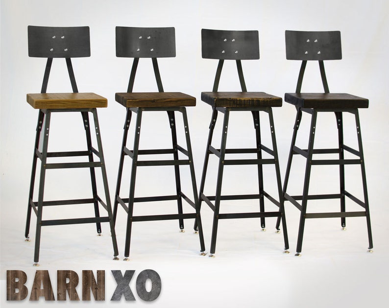 Set of 4 Reclaimed Wood Urban Industrial Bar Stools With Steel Etsy