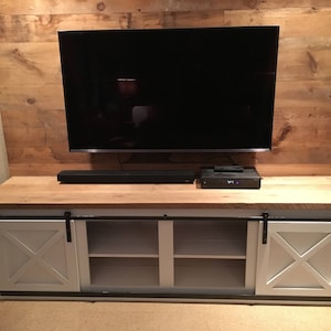 Reclaimed Wood Entertainment  Center with Barn Style Sliding Doors