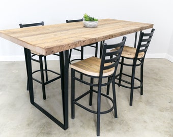 42" Bar Height Reclaimed Wood Dining Table, Modern Steel Legs