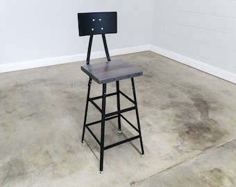 Reclaimed Wood and Steel Industrial Stools. Table Height 18", Counter Height 25", Bar Height 30" available Fast Shipping