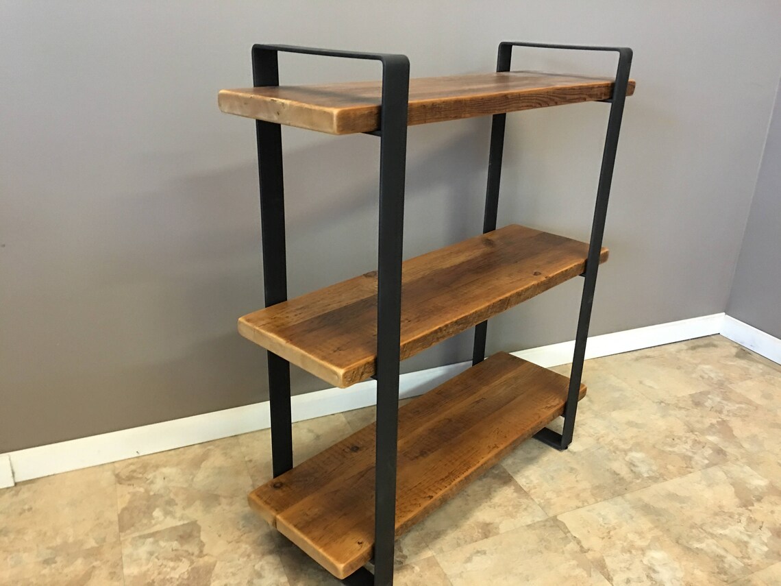 Reclaimed Wood Shelving Unit | Industrial Steel Frame, 3 Shelves - Etsy