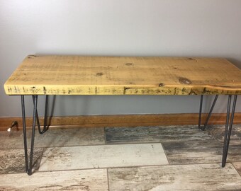 Hairpin Legs and Salvaged Wood, Reclaimed Wood Bench, Handmade, DIning Bench